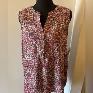 Zac & Rachel Pink Floral Sleeveless Button-Front Blouse